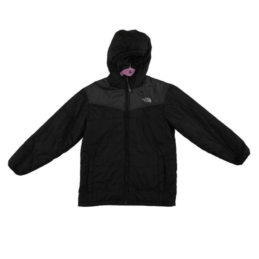 The North Face Jacket Boys Size Large Black Grey Reversible Hooded Full Zip